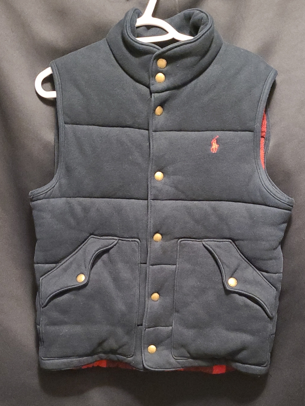 Vintage Polo Ralph Lauren Puffer Vest Snap Jacket Men S Black Plaid Lined